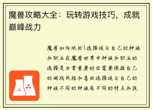 魔兽攻略大全：玩转游戏技巧，成就巅峰战力